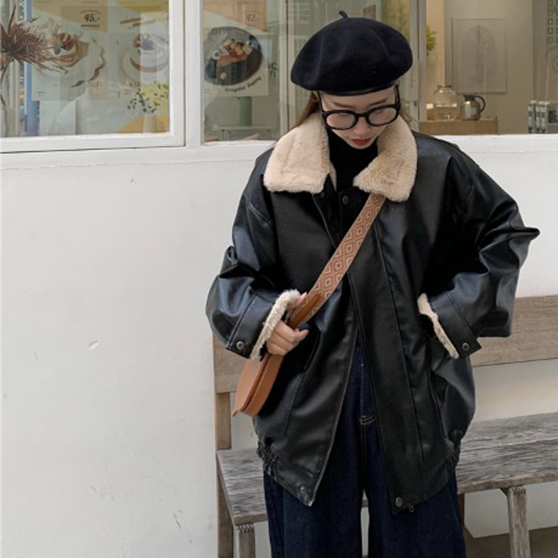 Women's Fashion Retro Leather Warm Jacket - Image 3