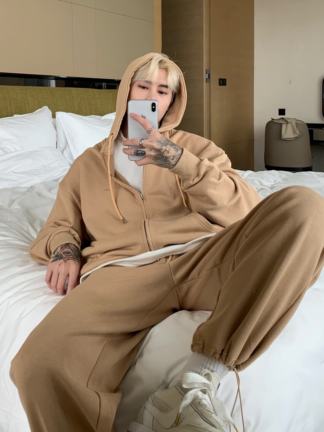 Korean Style Trendy Casual Solid Color Sportswear Open Lined Jacket Couple Suit - Image 3