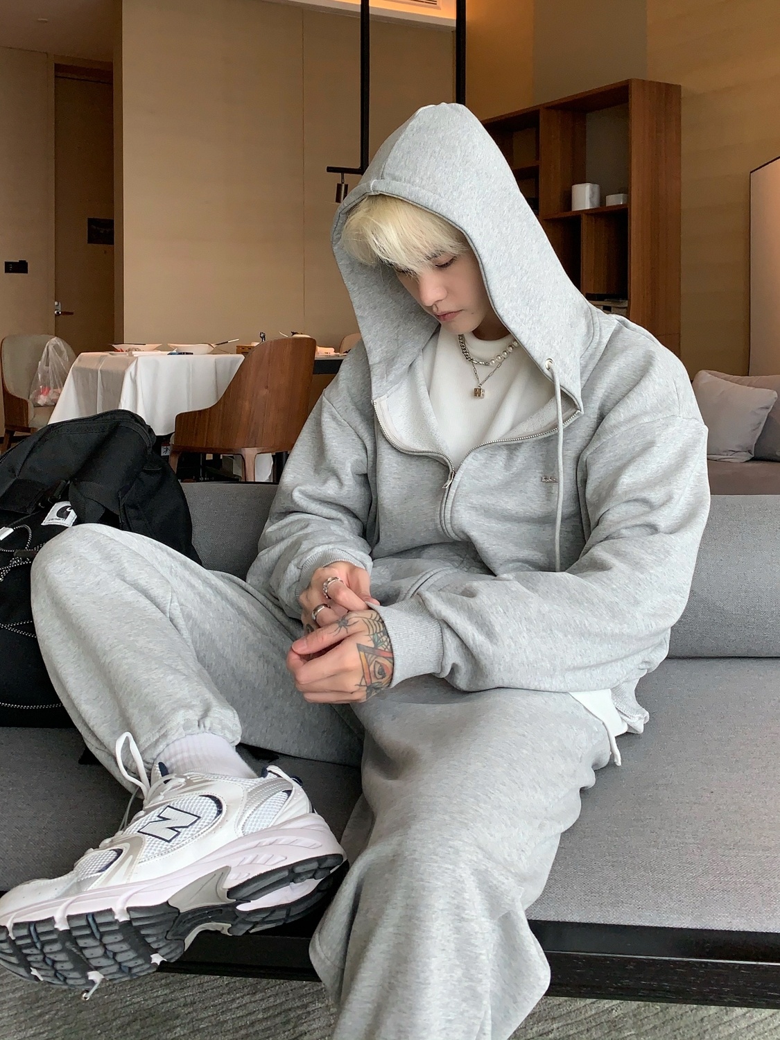 Korean Style Trendy Casual Solid Color Sportswear Open Lined Jacket Couple Suit - Image 6