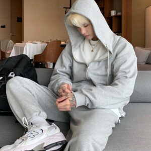 Korean Style Trendy Casual Solid Color Sportswear Open Lined Jacket Couple Suit